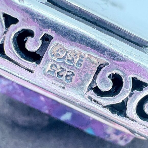 VTG Sterling Silver 925 Purple Copper Turquoise Bezel Set Pendant 1.25" Length - Picture 6 of 9